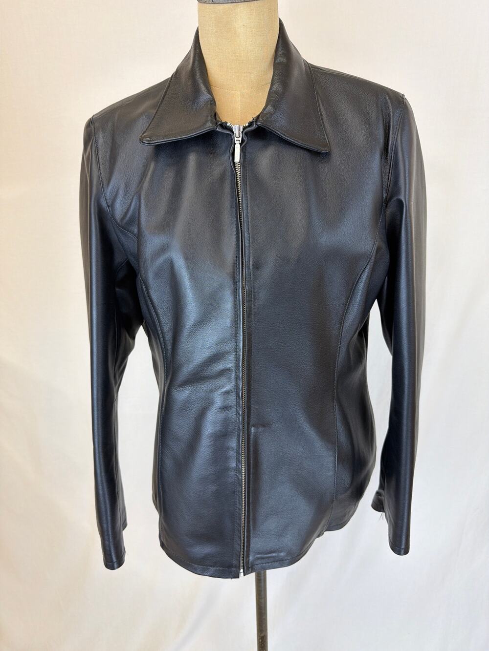 Y2K Vintage Oscar Piel USA Black Leather Jacket Large #0548